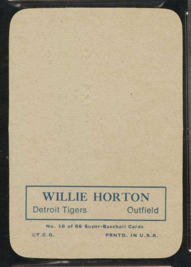 1969 Topps Supers #16 Willie Horton Detroit Tigers - Back