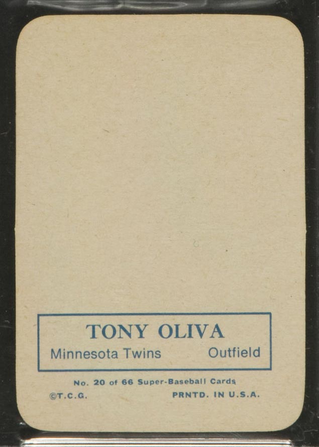 1969 Topps Supers #20 Tony Oliva Minnesota Twins - Back