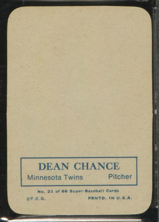 1969 Topps Supers #21 Dean Chance Minnesota Twins - Back