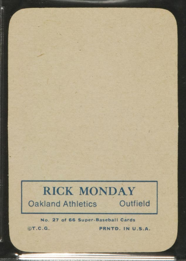 1969 Topps Supers #27 Rick Monday Oakland Athletics - Back