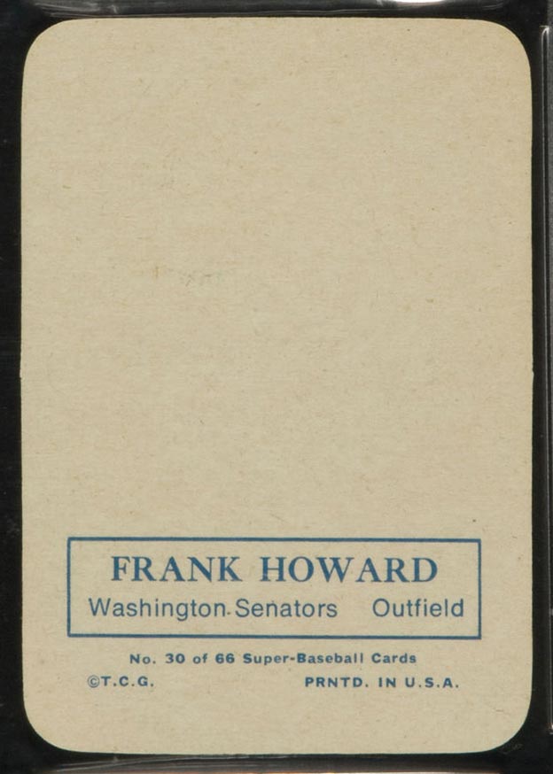 1969 Topps Supers #30 Frank Howard Washington Senators - Back