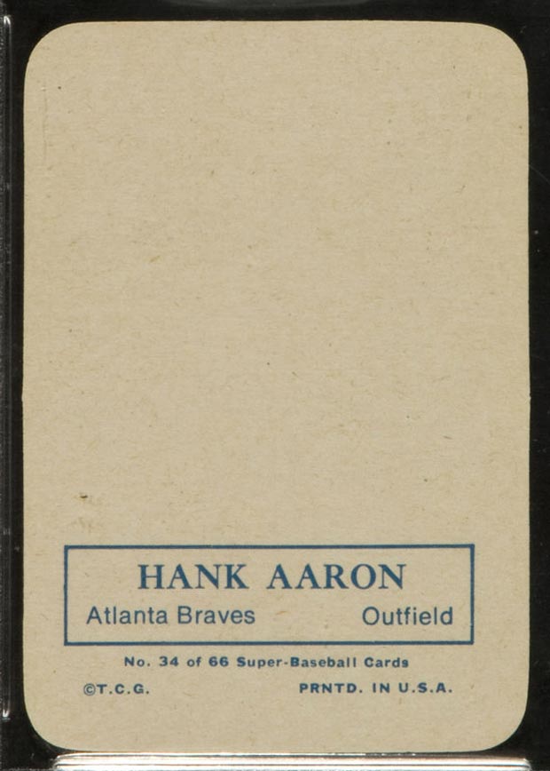 1969 Topps Supers #34 Hank Aaron Atlanta Braves - Back