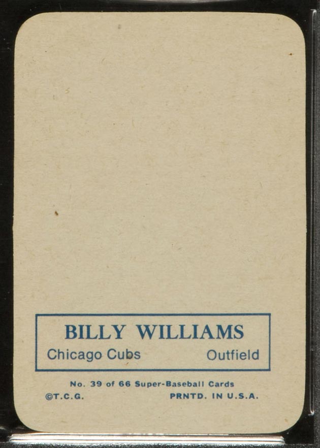 1969 Topps Supers #39 Billy Williams Chicago Cubs - Back