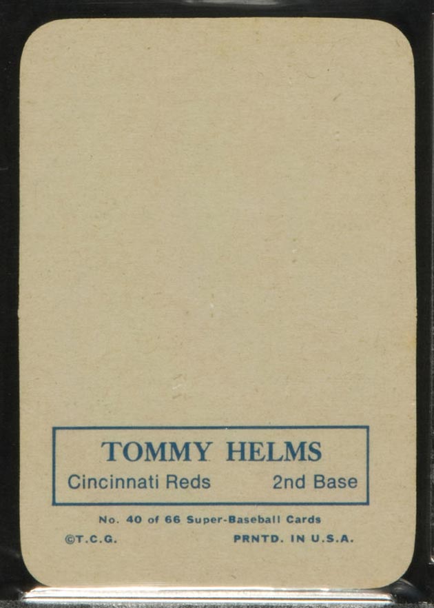 1969 Topps Supers #40 Tommy Helms Cincinnati Reds - Back