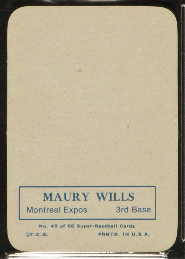 1969 Topps Supers #49 Maury Wills Montreal Expos - Back