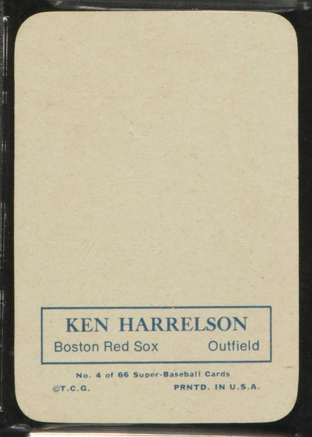1969 Topps Supers #4 Ken Harrelson Boston Red Sox - Back