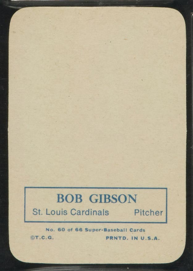 1969 Topps Supers #60 Bob Gibson St. Louis Cardinals - Back