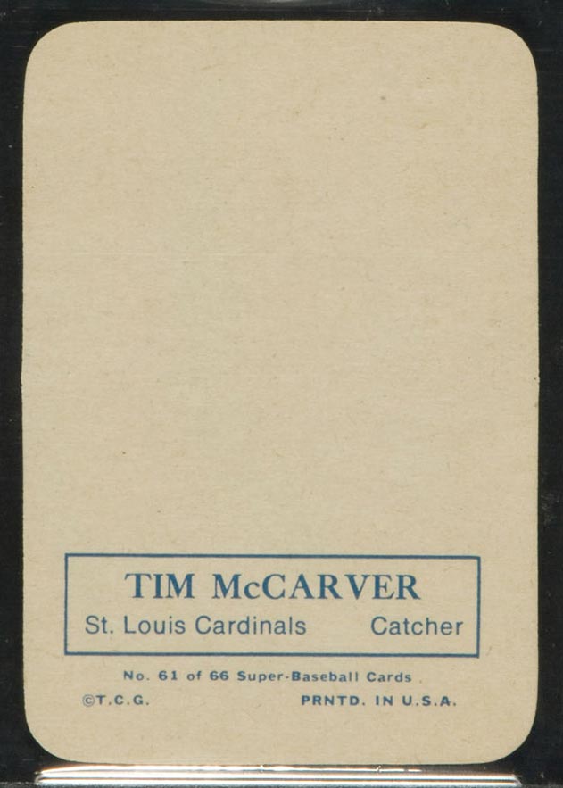 1969 Topps Supers #61 Tim McCarver St. Louis Cardinals - Back