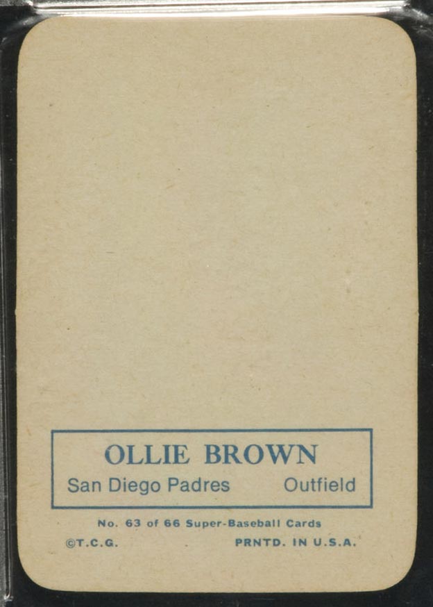 1969 Topps Supers #63 Ollie Brown San Diego Padres - Back