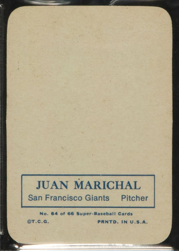 1969 Topps Supers #64 Juan Marichal San Francisco Giants - Back