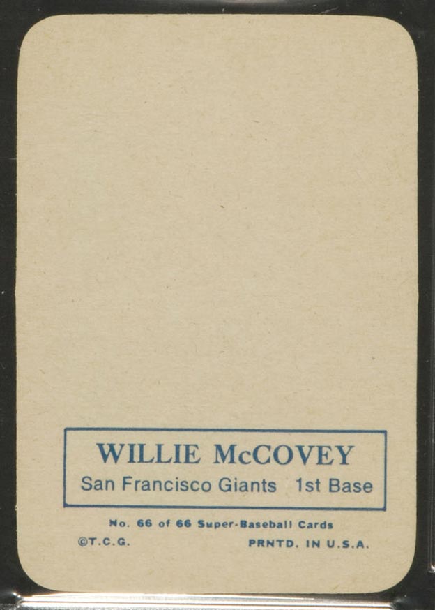 1969 Topps Supers #66 Willie McCovey San Francisco Giants - Back