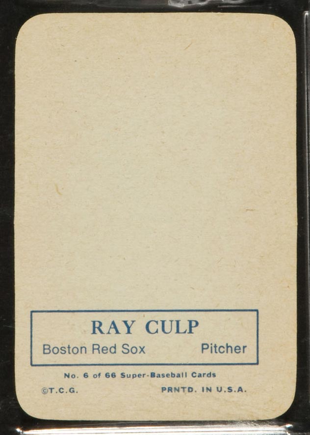 1969 Topps Supers #6 Ray Culp Boston Red Sox - Back