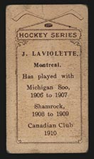 1910-1911 C56 Imperial Tobacco #21 Jack Laviolette Canadian - Back