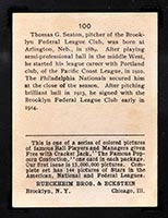 1914 E145 Cracker Jack #100 Thomas Seaton Brooklyn (Federal) - Back