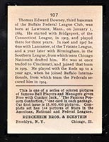 1914 E145 Cracker Jack #107 Tom Downey Buffalo (Federal) - Back