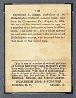 1914 E145 Cracker Jack #108 Sherry Magee Philadelphia (National) - Back