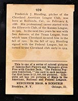 1914 E145 Cracker Jack #109 Fred Blanding Cleveland (American) - Back