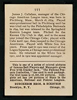 1914 E145 Cracker Jack #111 Nixey Callahan Chicago (American) - Back