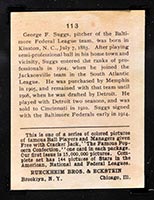 1914 E145 Cracker Jack #113 George Suggs Baltimore (Federal) - Back