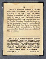 1914 E145 Cracker Jack #114 George Moriarity (Moriarty) Detroit (American) - Back