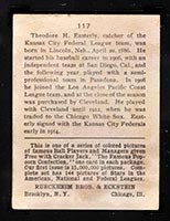 1914 E145 Cracker Jack #117 Theodore Easterly Kansas City (Federal) - Back