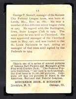 1914 E145 Cracker Jack #11 George Stovall Kansas City (Federal) - Back