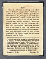 1914 E145 Cracker Jack #120 Mickey Doolan Baltimore (Federal) - Back