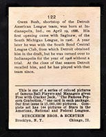 1914 E145 Cracker Jack #122 Owen Bush Detroit (American) - Back