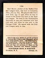 1914 E145 Cracker Jack #124 Earle (Earl) Moore Buffalo (Federal) - Back