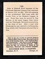 1914 E145 Cracker Jack #125 John Niehoff Cincinnati (National) - Back