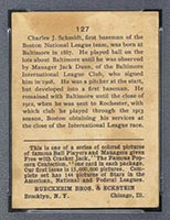 1914 E145 Cracker Jack #127 Butch Schmidt Boston (National) - Back