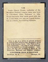 1914 E145 Cracker Jack #128 Steve Evans Brooklyn (Federal) - Back