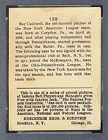 1914 E145 Cracker Jack #129 Ray Caldwell New York (American) - Back