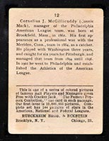 1914 E145 Cracker Jack #12 Connie Mack Philadelphia (American) - Back