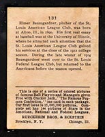 1914 E145 Cracker Jack #131 George Baumgardner St. Louis (American) - Back