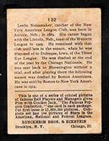 1914 E145 Cracker Jack #132 Leslie Nunamaker New York (American) - Back