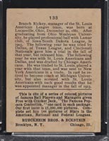 1914 E145 Cracker Jack #133 Branch Rickey St. Louis (American) - Back