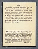 1914 E145 Cracker Jack #134 Armando Marsans Cincinnati (National) - Back