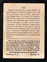 1914 E145 Cracker Jack #142 Eugene Packard Kansas City (Federal) - Back