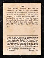 1914 E145 Cracker Jack #143 Jake Daubert Brooklyn (National) - Back