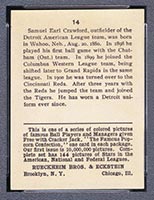 1914 E145 Cracker Jack #14 Sam Crawford Detroit (American) - Back