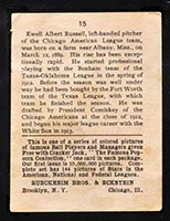1914 E145 Cracker Jack #15 Ewell Russell Chicago (American) - Back