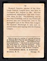 1914 E145 Cracker Jack #16 Howie Camnitz Pittsburgh (Federal) - Back
