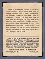 1914 E145 Cracker Jack #17 Roger Bresnahan (without number) Chicago (National) - Back