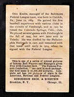 1914 E145 Cracker Jack #1 Otto Knabe Baltimore (Federal) - Back