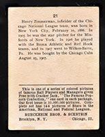 1914 E145 Cracker Jack #21 Henry Zimmerman Chicago (National) - Back