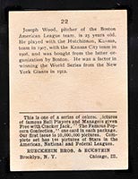 1914 E145 Cracker Jack #22 Joe Wood Boston (American) - Back