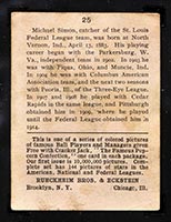 1914 E145 Cracker Jack #25 Michael Simon St. Louis (Federal) - Back