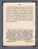 1914 E145 Cracker Jack #27 Bill Carrigan Boston (American) - Back