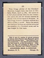 1914 E145 Cracker Jack #29 Vean Gregg Cleveland (American) - Back
